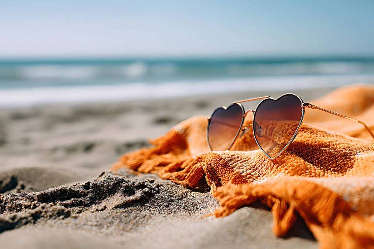 Heart Shaped Glasses On Beach Towel 1200X800